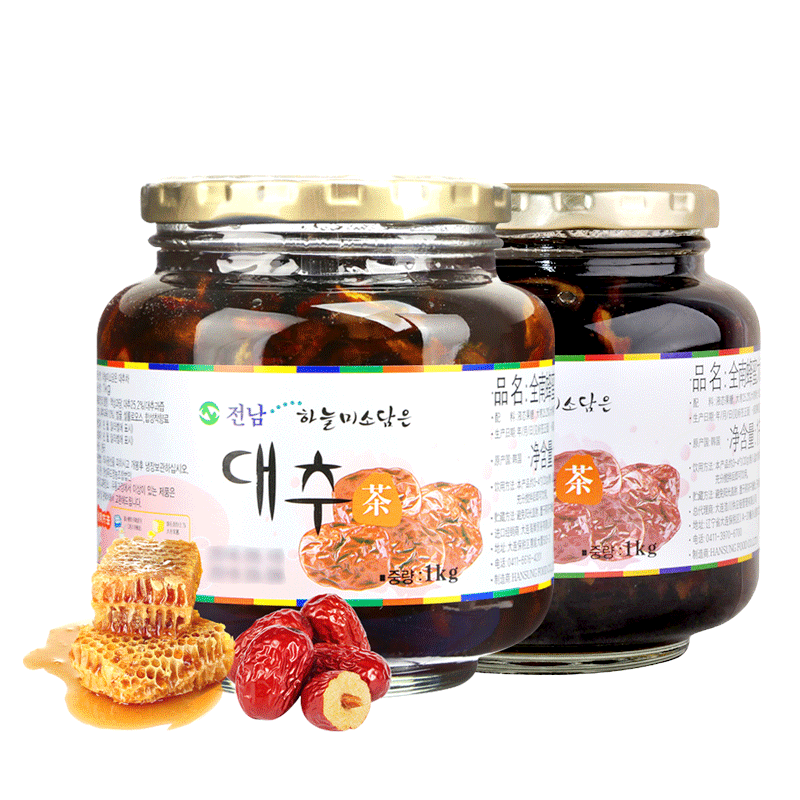 韩国原装进口全南蜂蜜红枣茶1kg*2罐 大枣茶冲饮品水果茶蜜炼果酱