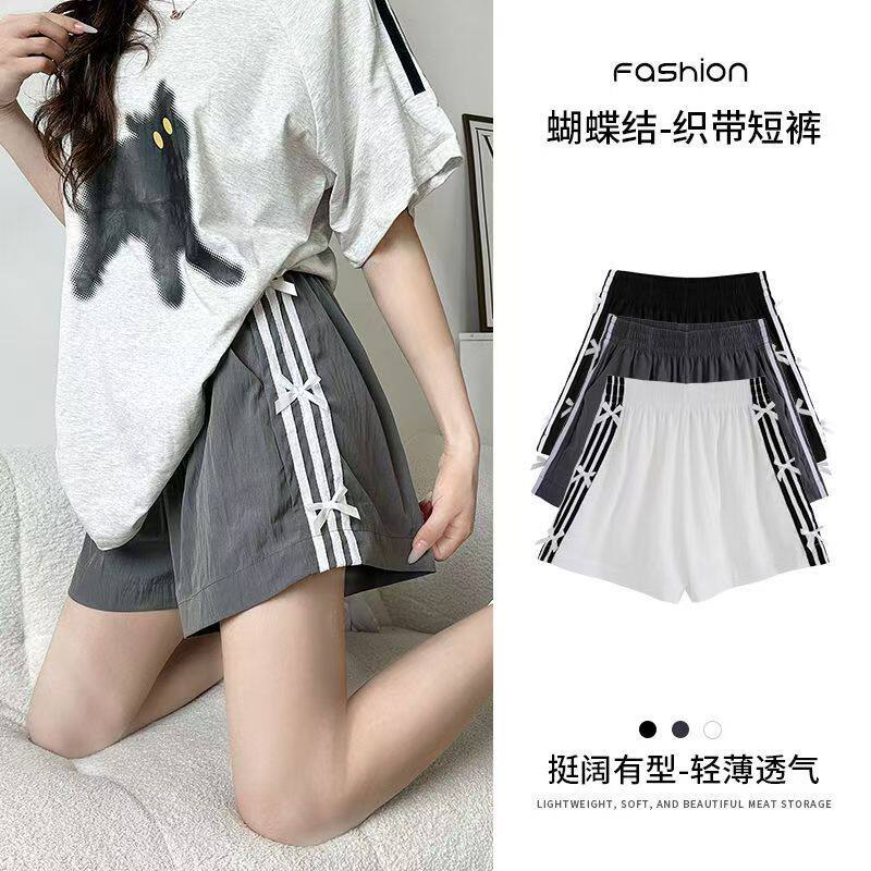 女童夏季高腰速干蝴蝶结阔腿短裤图片