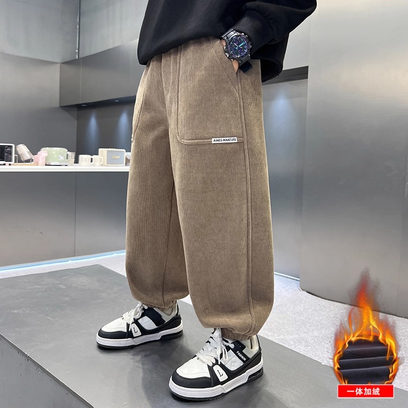 男童工装裤冬季一体加绒休闲裤