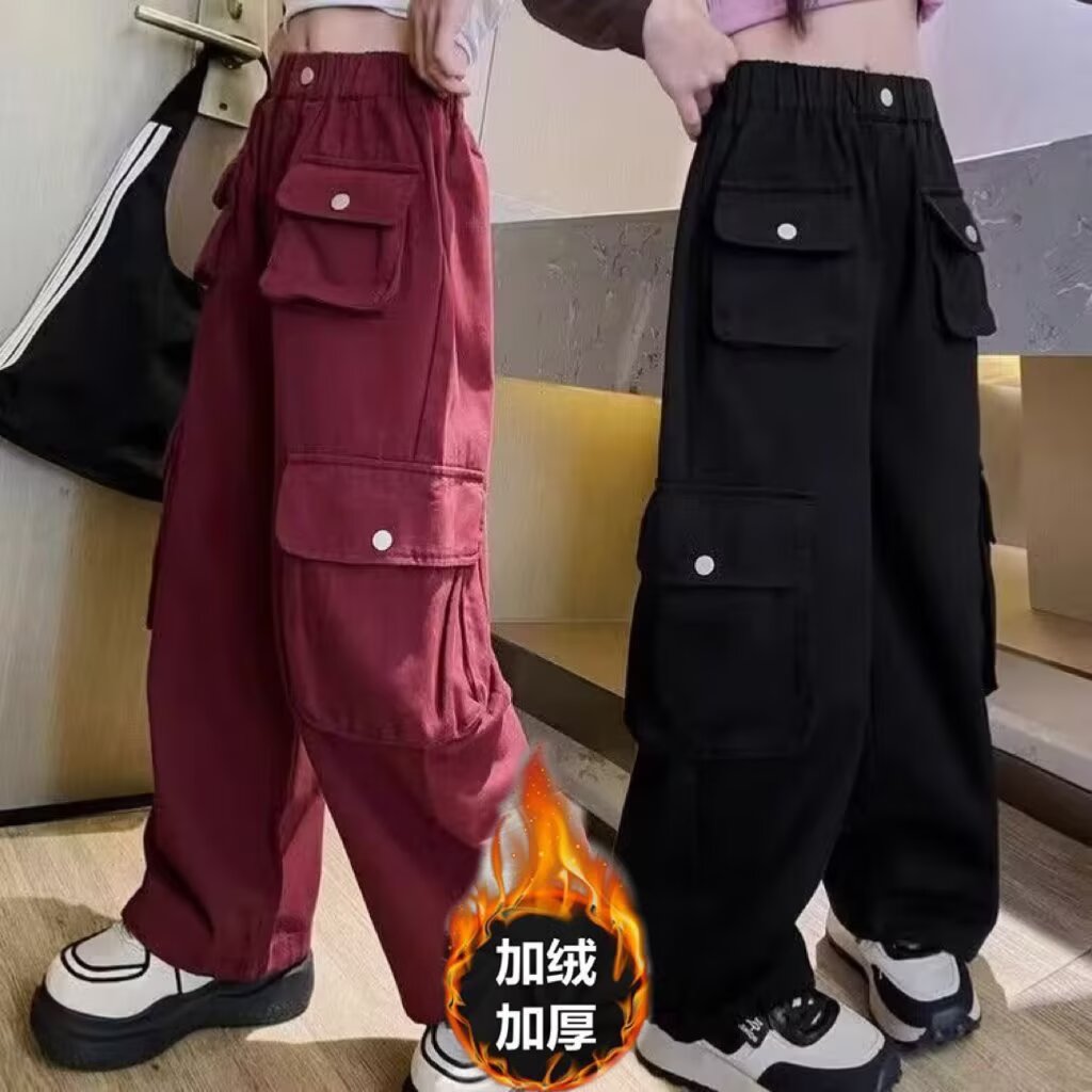 女童炸街爵士舞工装裤秋冬加绒