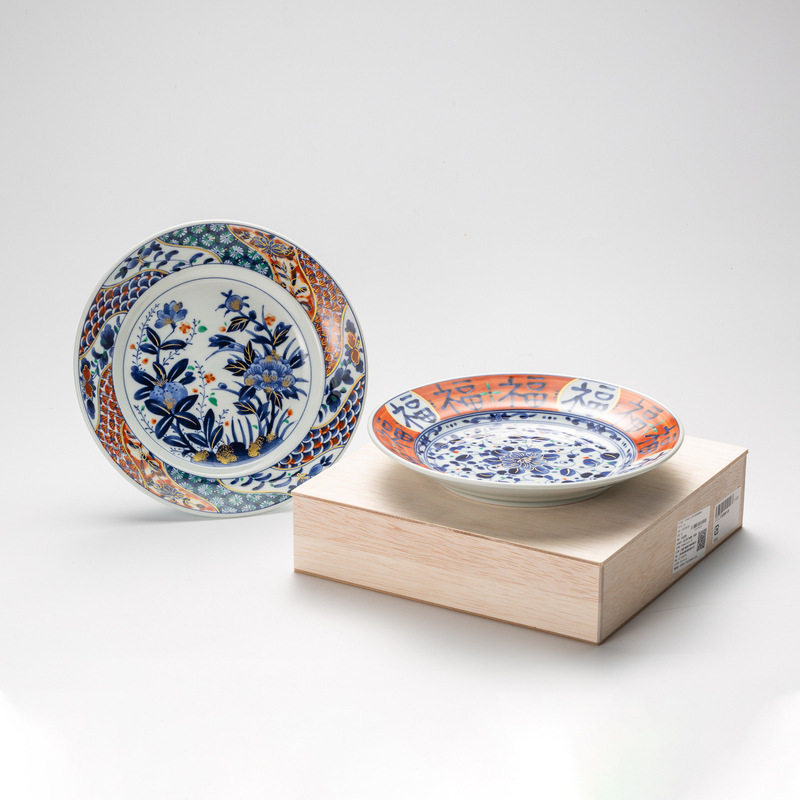 日本进口ceramic蓝家用陶瓷餐盘花卉汤盘餐碟礼盒二件套古伊万里