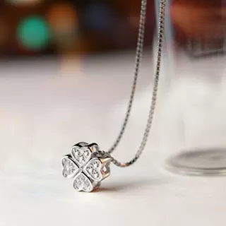 满钻四叶草吊坠925银项链