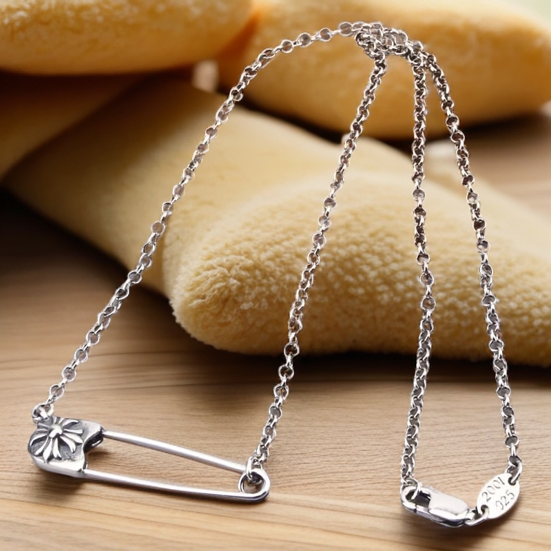 个性气质回形针925银吊坠锁骨链