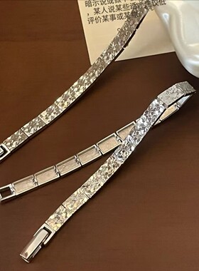 S925纯银车花碎冰冰方块拼接手链