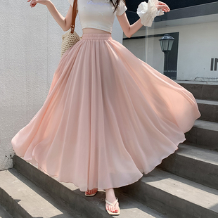 2026春夏雪纺半身裙百褶大摆裙显瘦沙滩海边度假裙波西米亚女裙