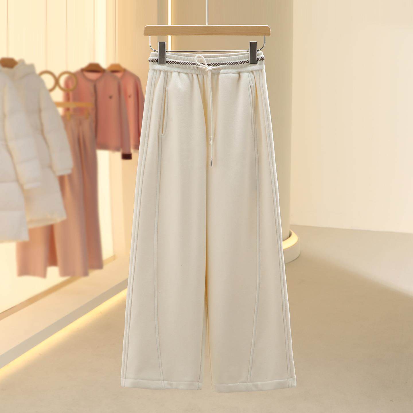 【芙】韩系加绒厚实直筒休闲卫裤2025冬季新款今年流行女装