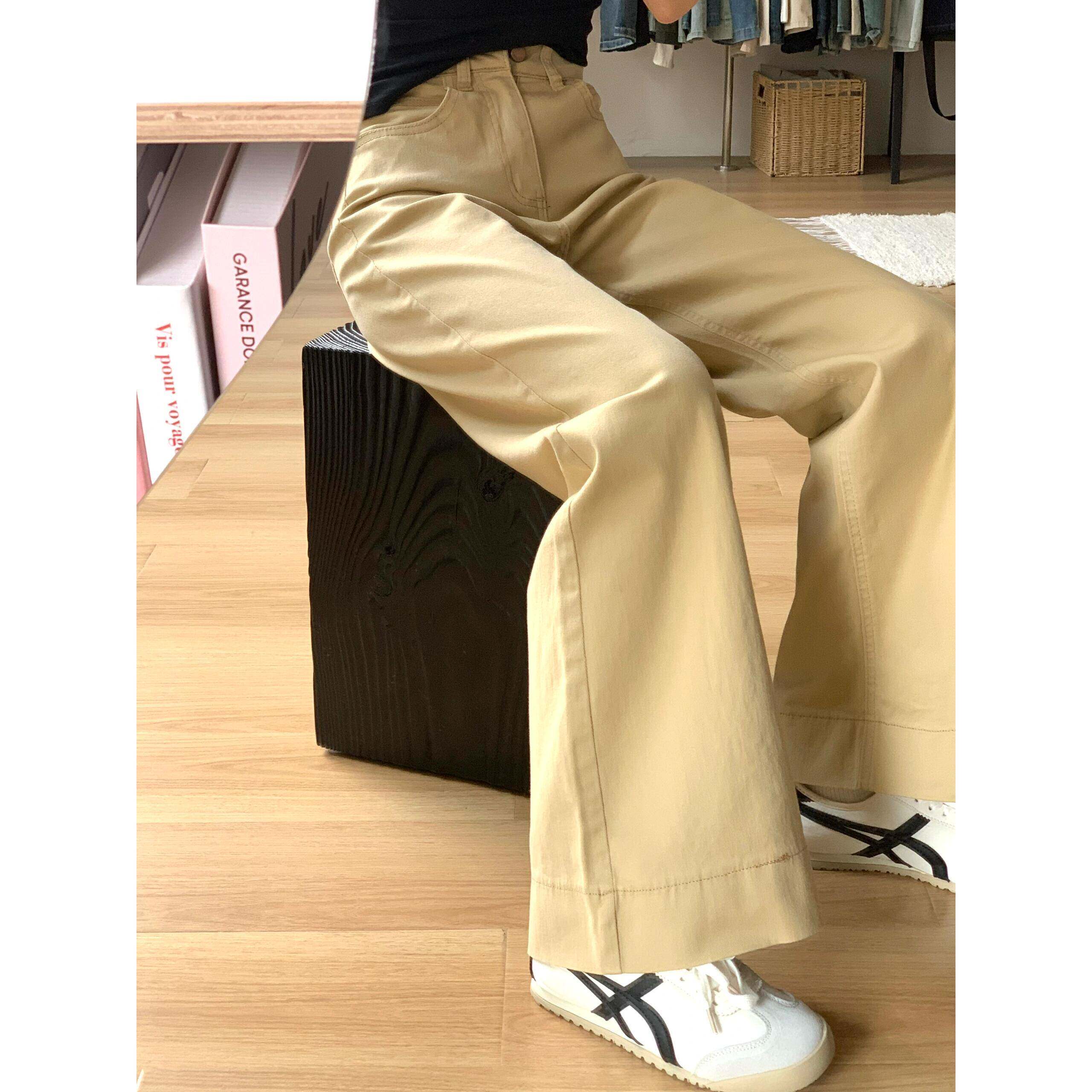 变美计画美式覆古卡其色不贴腿喇叭牛仔裤女秋冬季高腰显瘦阔腿裤