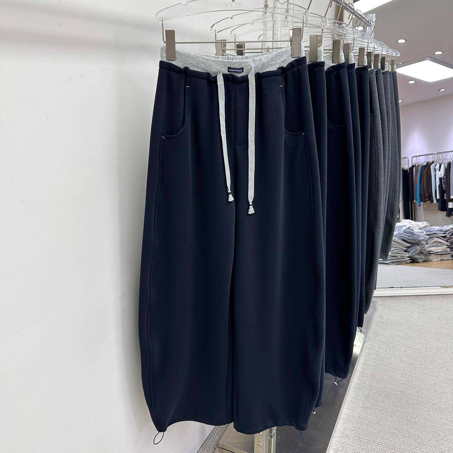 恩米娅2025秋季新款拼色腰头显瘦百搭弯刀裤休闲显瘦长裤女卫裤