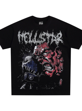 HELLSTAR地狱之星美式高街恶魔印花短袖T恤男女摇滚复古潮流宽松