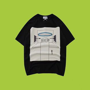 CAVEMPT短袖男女 简约几何线条印花抽象图案C.E体恤t原宿风