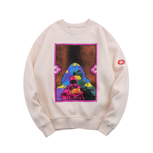 C.E CAV EMPT加绒圆领卫衣日系复古水洗蜡染休闲杏色宽松秋冬套头