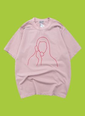 CAV EMPT C.E 20SS粉色蜡染水洗抽象打电话短袖宽松T恤男女