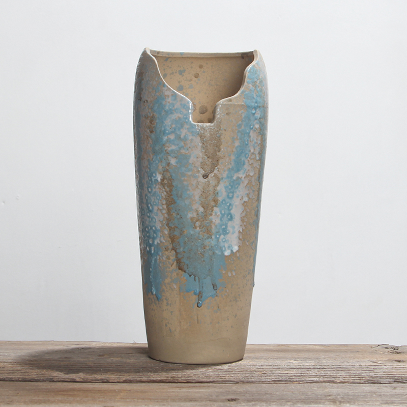 悬崖桩花盆陶瓷素烧透气瘦高多肉