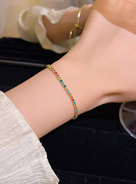 多巴胺彩色锆石手链女款高级感夏天极细手饰2026新款轻奢小众手链