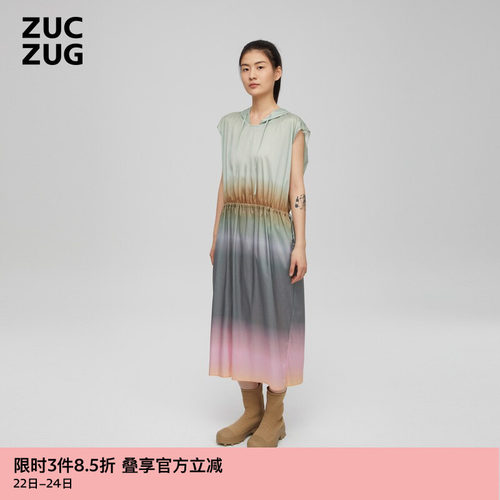 ZUCZUG丝尼龙布带帽无袖连衣裙
