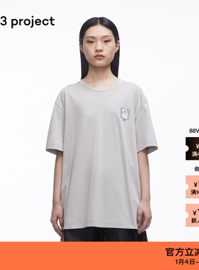 【新品】素然3ge3 project 夏季男女同款纯棉针织布logo灰色T恤