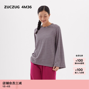女士起绒条纹针织布微松水袖 T恤 秋季 4M36 新品 素然ZUCZUG