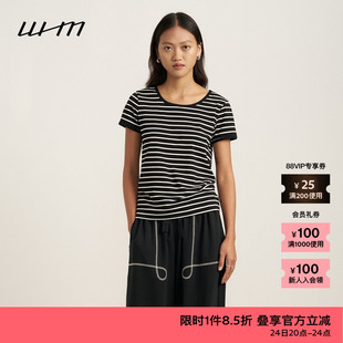 【新品】素然WHM 夏季女士舒适横条纹针织布黑色条纹合体T恤