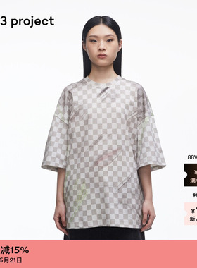 【新品】素然3ge3 project 夏季男女同款印花纯棉针织布灰色T恤