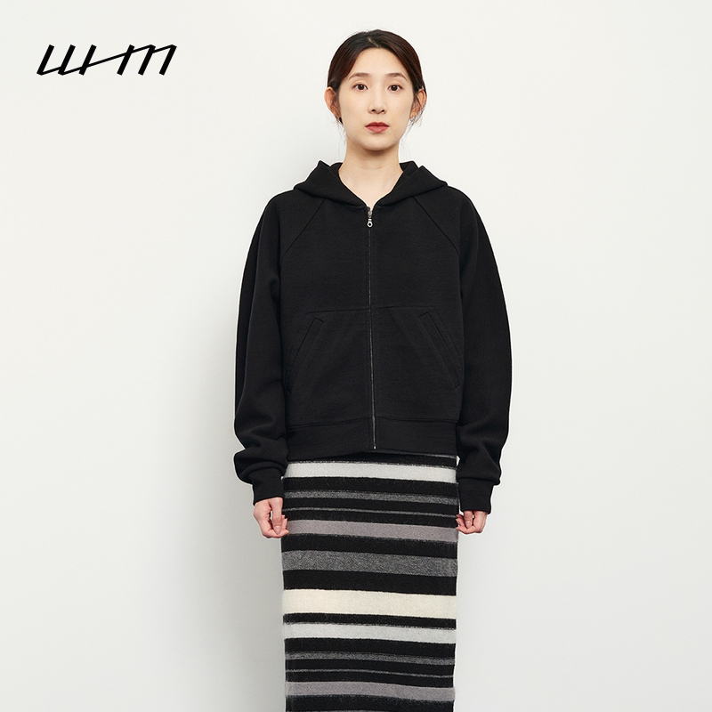 WHM斜纹羊毛针织呢带帽夹克