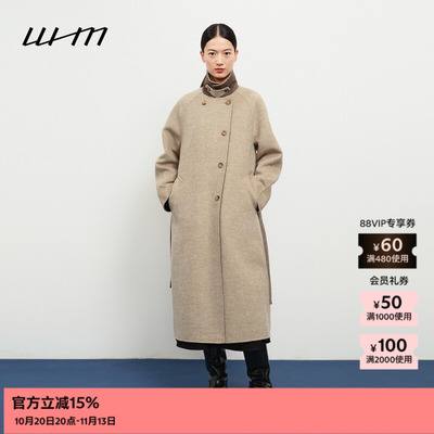 WHM舒适设计感双面呢双排扣大衣