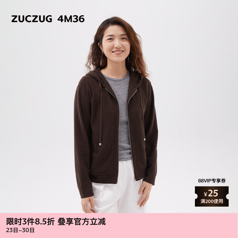 【新品】素然ZUCZUG 4M36 24冬季女士羊毛华夫格拉链带帽休闲卫衣