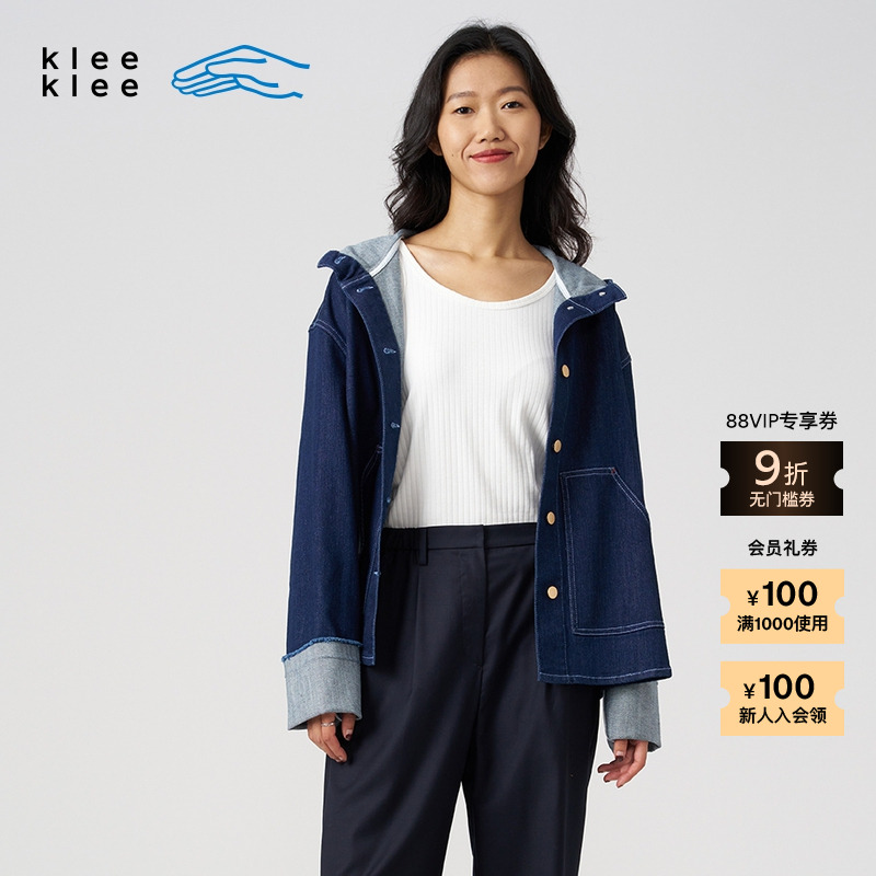 klee休闲棉经典牛仔连帽外套