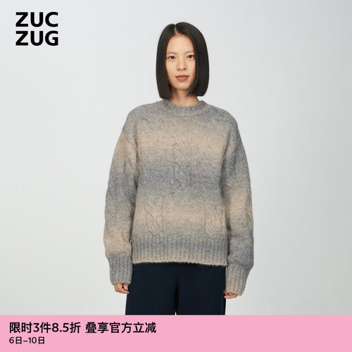 ZUCZUG羊驼毛绞花圆领套头针织衫