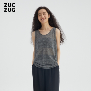 ZUCZUG 宽松舒适亚麻横机带帽背心 素然夏季 女士休闲气质经典