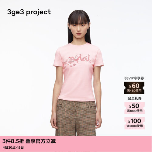 3ge3project纯棉针织布女T恤