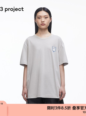 【新品】素然3ge3 project 夏季男女同款纯棉针织布logo灰色T恤