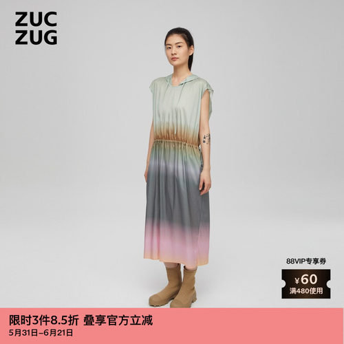 ZUCZUG丝尼龙布带帽无袖连衣裙