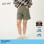 素然WHM 春夏女士气质复古时髦出街百搭帅气斜纹厚实棉麻牛仔短裤