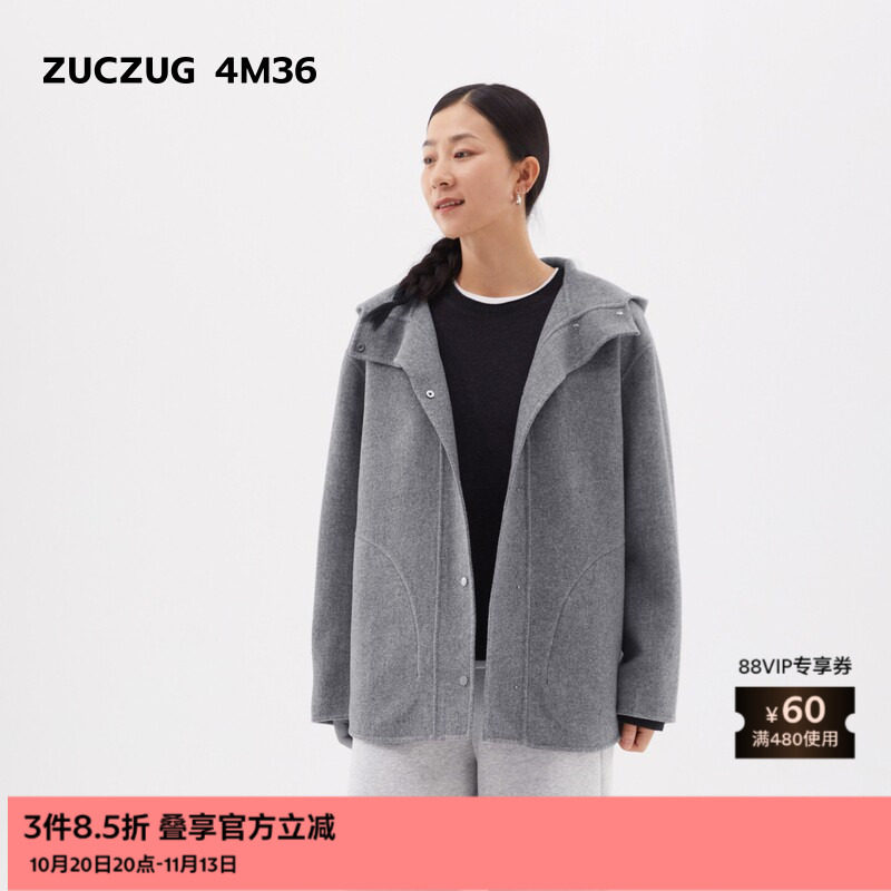 ZUCZUG4M36羊毛双面呢带帽大衣