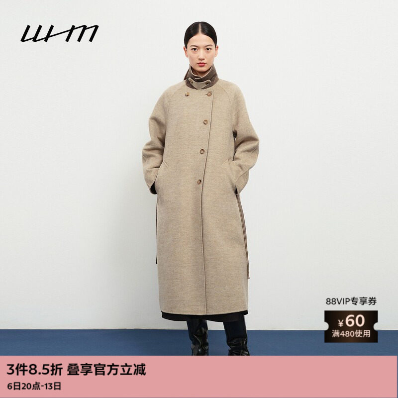 WHM舒适设计感双面呢双排扣大衣