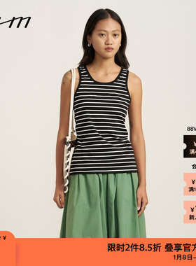 【新品】素然WHM 夏季女士显气质横条纹针织布黑色条纹背心