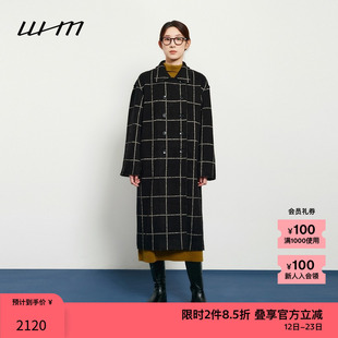 素然WHM 秋季女士复古气质慵懒羊毛柔软纹理针织呢双排扣长大衣