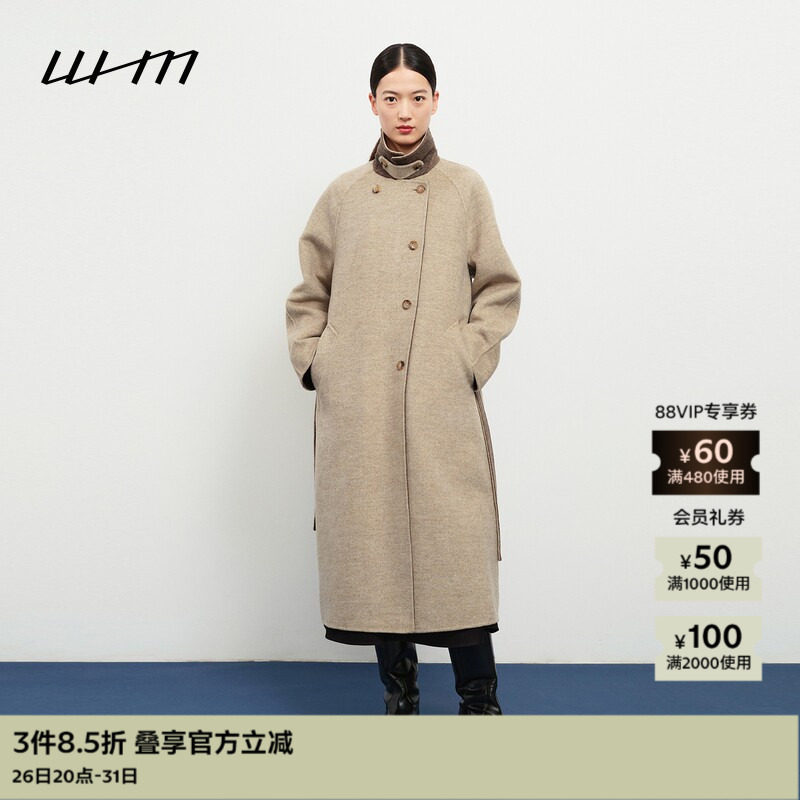 WHM舒适设计感双面呢双排扣大衣