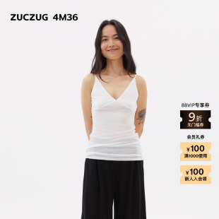 女士休闲薄透罗纹针织布V领吊带 夏季 素然ZUCZUG 4M36