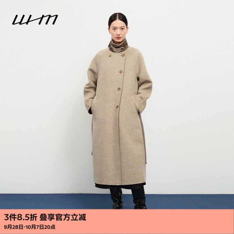 WHM舒适设计感双面呢双排扣大衣