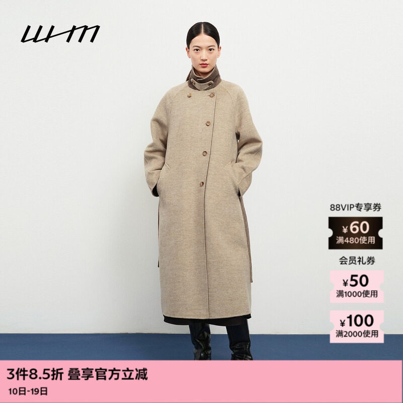 WHM舒适设计感双面呢双排扣大衣