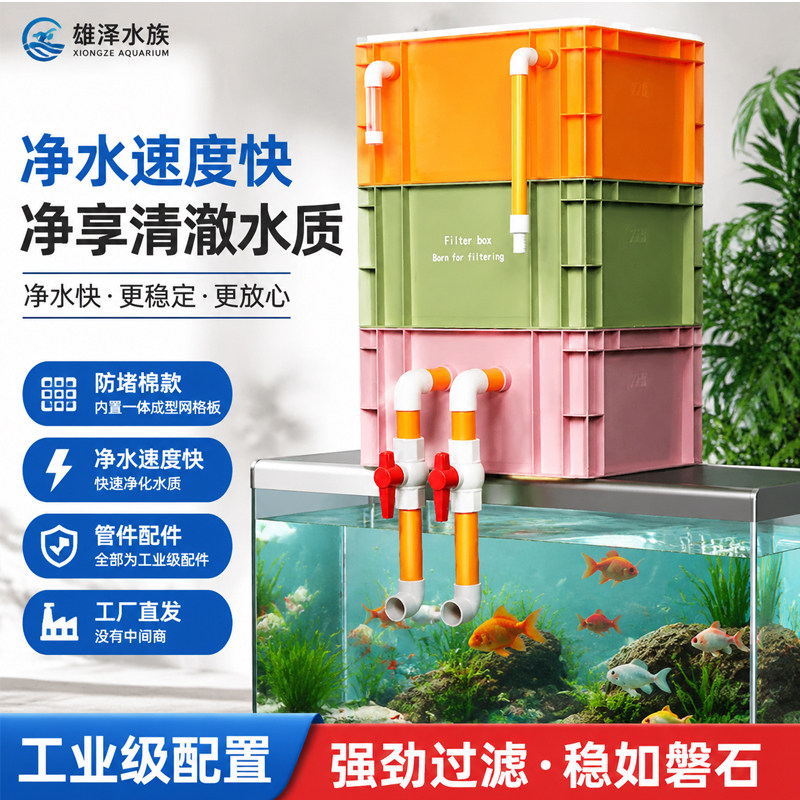 专利防堵棉工业风鱼缸过滤器滴流盒鱼池水循环系统周转箱过滤箱