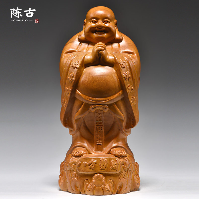 香樟木质弥勒佛根雕摆件