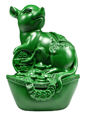 绿色木雕老鼠摆件十二生肖木质鼠雕刻家居客厅装饰红木工艺品送礼