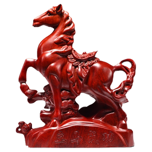 红木马摆件木头马工艺品红色实木质马摆件家居动物雕刻装饰送礼品