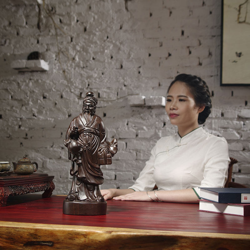 黑檀木雕神医华佗雕像摆件实木质雕刻家居装饰药铺摆设红木工艺品
