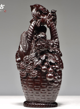 黑檀实木质花篮大丰收摆件五谷丰登家居客厅摆设办公装饰工艺礼品