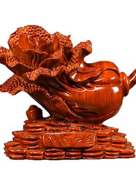 花梨木雕刻白菜一生客厅玄关摆件