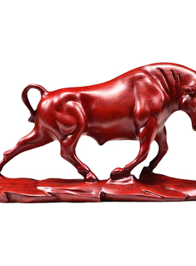红色木质牛摆件木雕牛生肖牛华尔街牛家居客厅办公装饰送礼工艺品