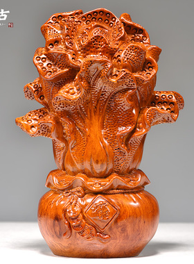 花梨木雕刻白菜摆件实木百财雕刻家居摆设客厅酒柜装饰开业送礼品